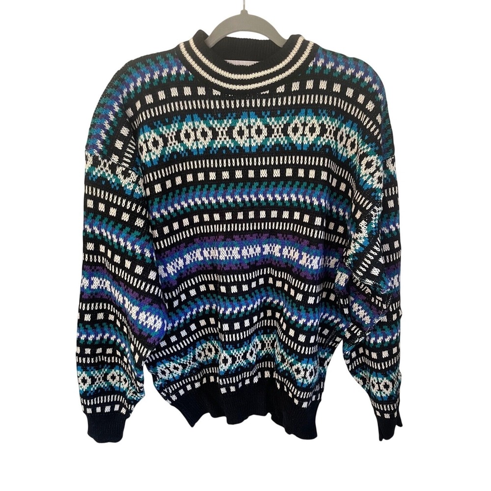 McGregor Mens Fair Isle Knit Sweater Pullover Mock Neck‎ XL Vintage 90s Abstract